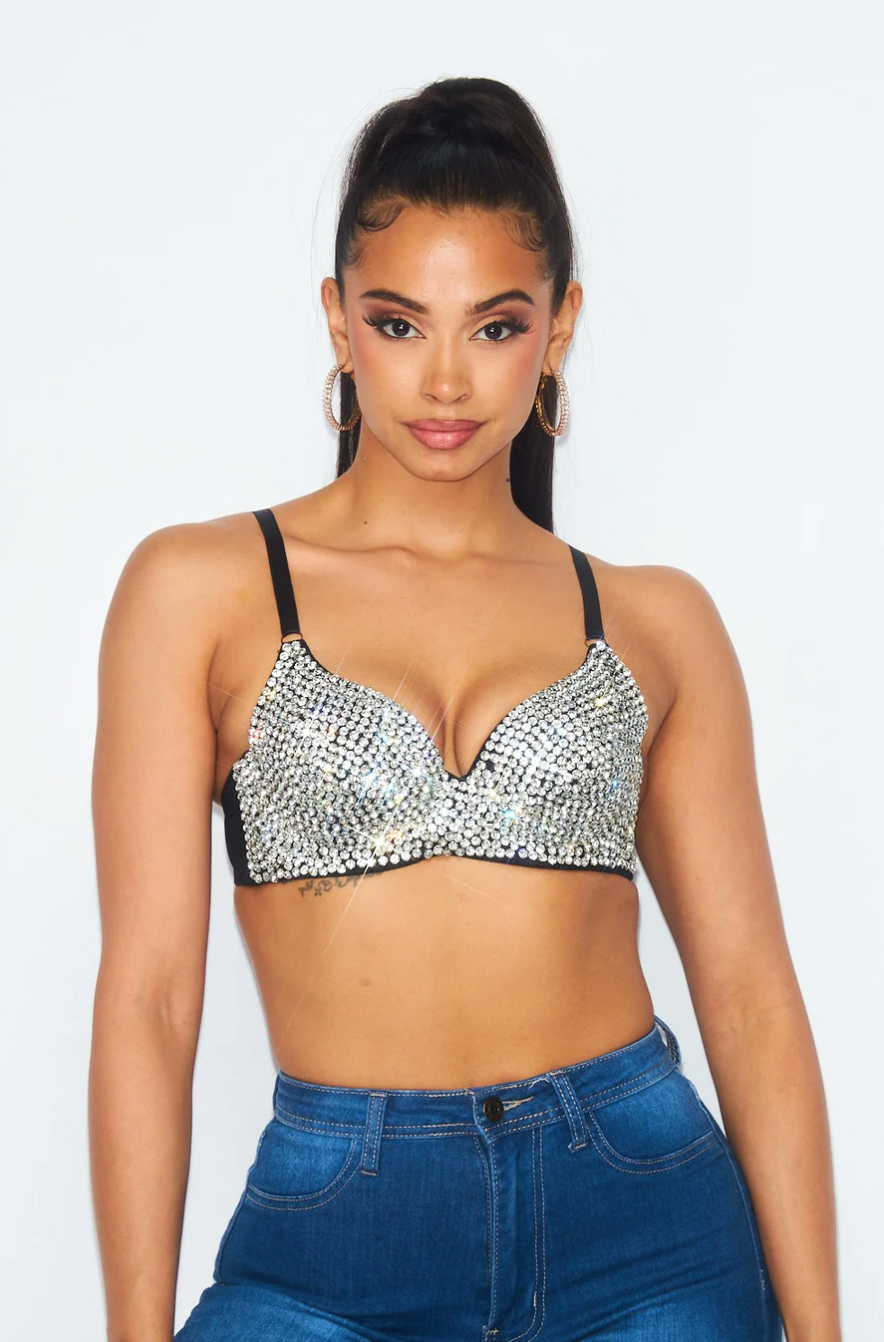 LIGHT UP THE NIGHT RHINESTONE BUSTIER BRA TOP