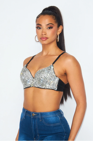 LIGHT UP THE NIGHT RHINESTONE BUSTIER BRA TOP